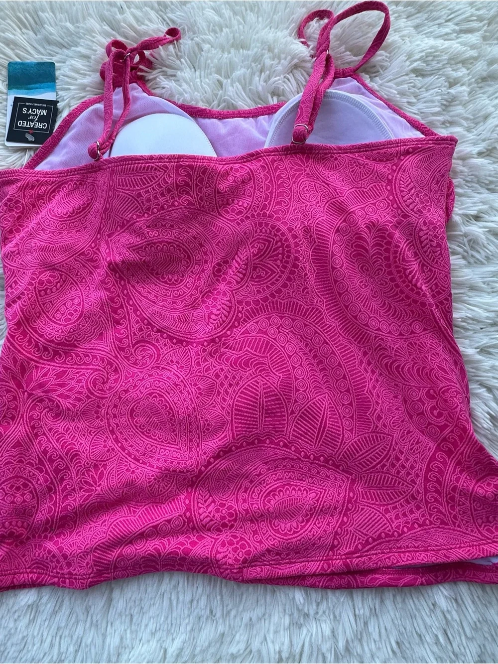 Swim Solutions Bright Pink Paisley Tankini top - Picture 10 of 12